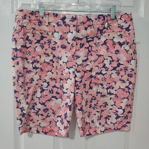 Lands End Pink, Purple & White Floral Mid Rise Bermuda Shorts in Size 12